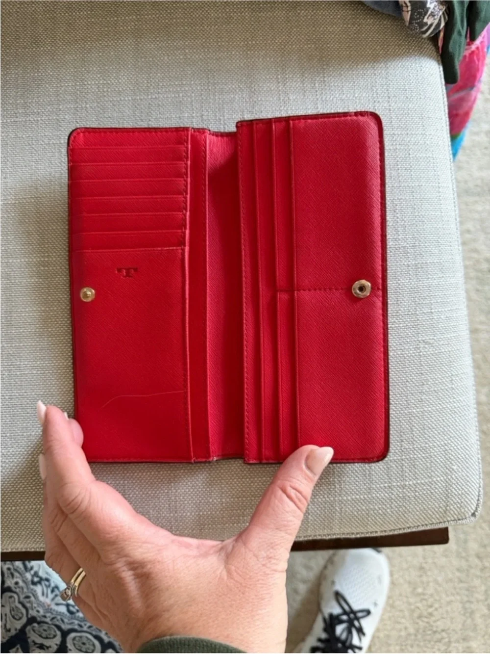 Tory Burch Red Zip-Around Continental Wallet with Gold Logo